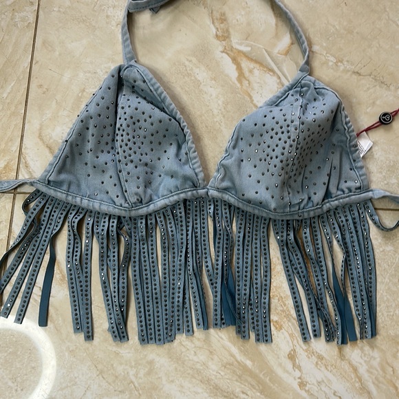 Denim Blvd Western Fringe Bikini Skirt Set - Picture 2 of 5